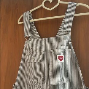 Carhartt WIP white & navy railroad striped Terrell Overalls (ssense) - worn ONCE